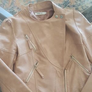 Pink Zip Faux Leather Moto Jacket